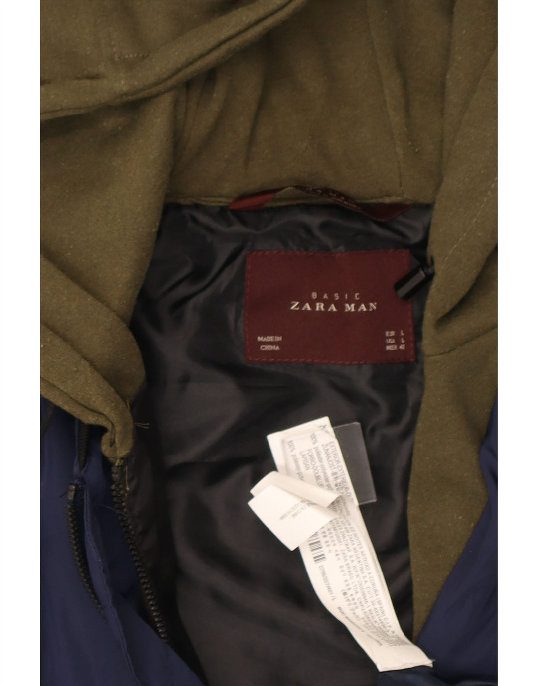 Мужская куртка-бомбер с капюшоном Zara UK 40, большая темно-синяя, полиэстер с цветными блоками