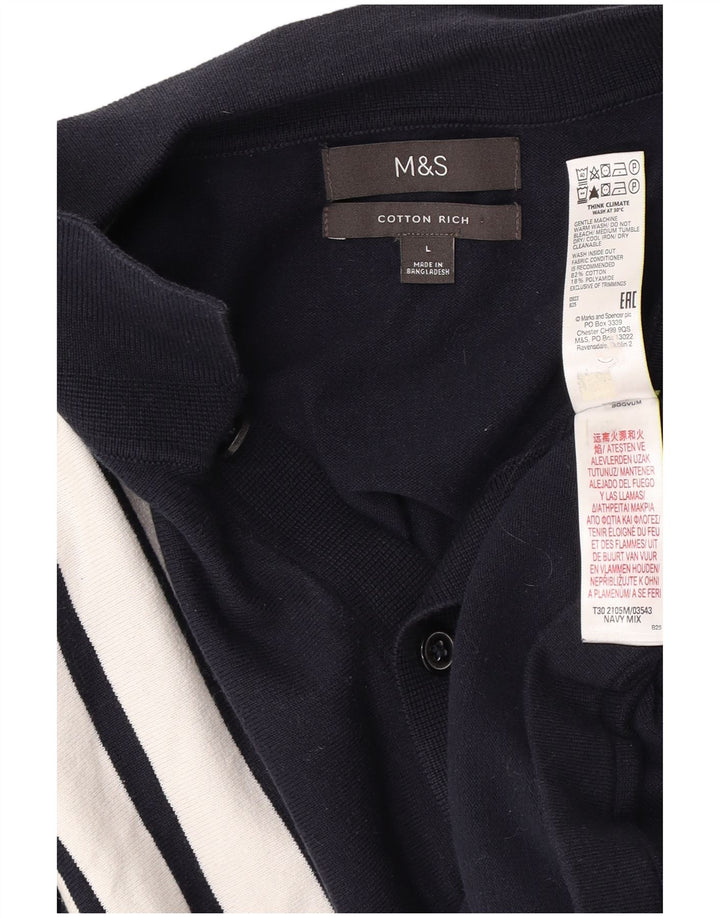 Мужской кардиган Marks & Spencer, большой хлопковый свитер в темно-синюю полоску