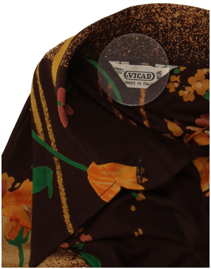 Винтажная женская блузка-рубашка IT 46, большая коричневая с цветочным принтом