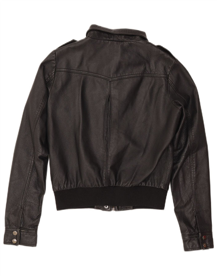 H&M Женская укороченная кожаная куртка EU 38 средний черный кожаный