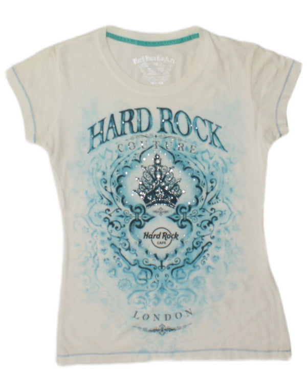 Женская футболка с рисунком Hard Rock Cafe London Top UK 6 XS, белый хлопок