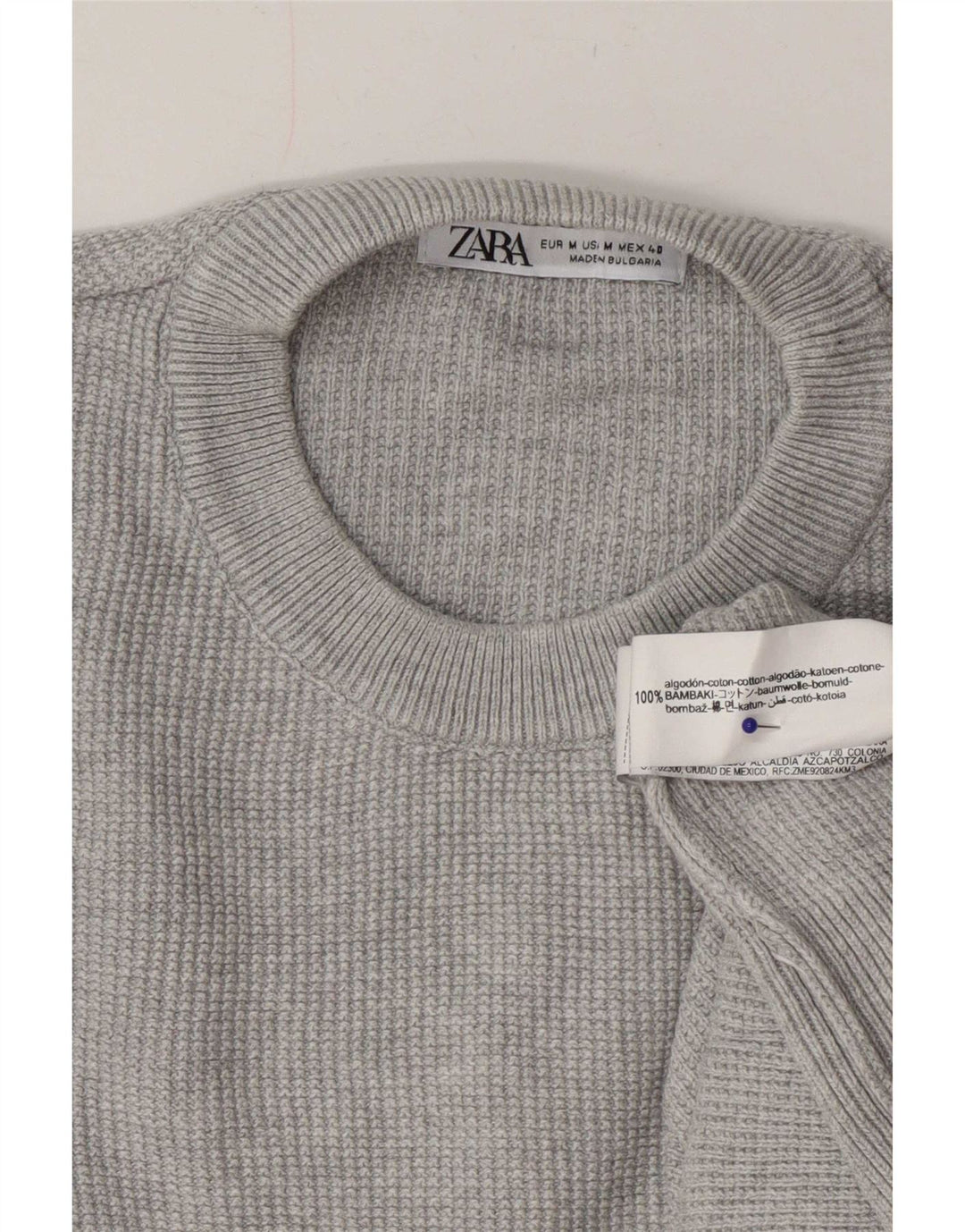 Мужской джемпер с круглым вырезом Zara, хлопковый свитер среднего серого цвета