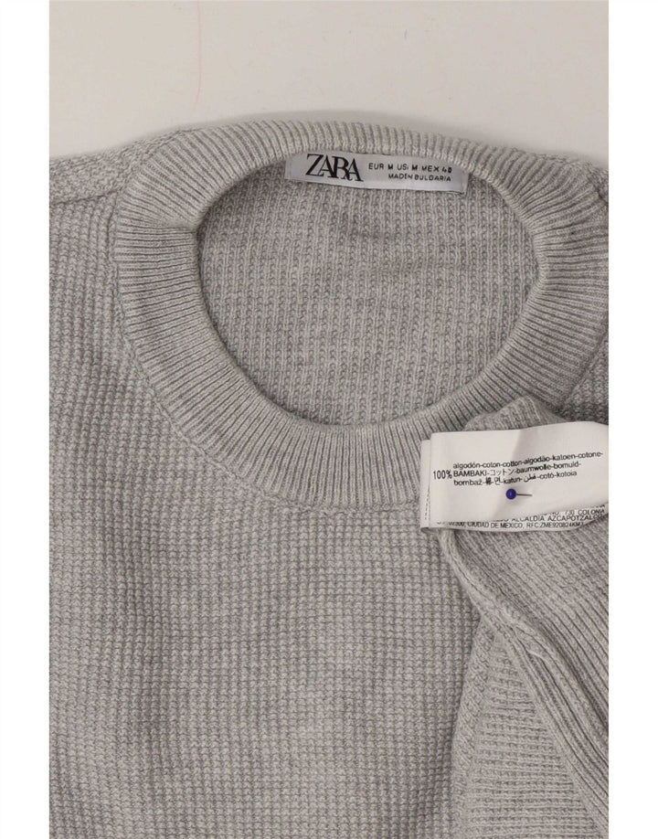 Мужской джемпер с круглым вырезом Zara, хлопковый свитер среднего серого цвета