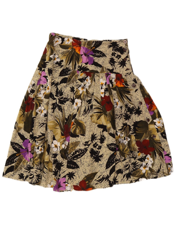 Винтажная женская юбка-трапеция W26, маленькая, бежевая с цветочным принтом