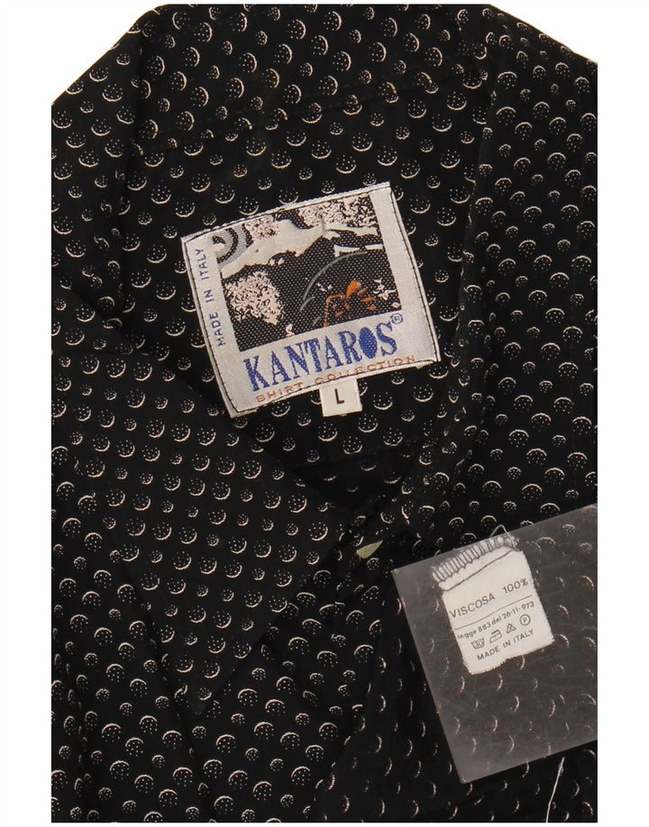 KANTAROS Mens Shirt Large Black Spotted Viscose