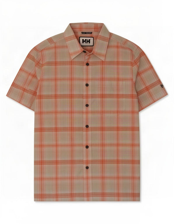 Helly Hansen Mens Short Sleeve Shirt XS Beige Check Cotton
