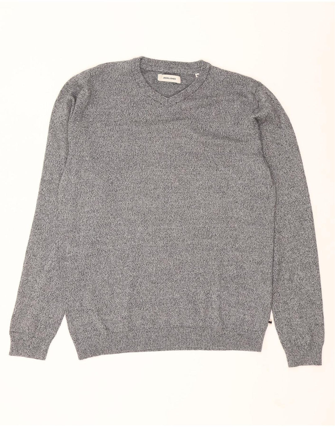 JACK & JONES Mens V-Neck Jumper Sweater Medium Grey Flecked Cotton Vintage Jack & Jones and Second-Hand Jack & Jones from Messina Hembry 
