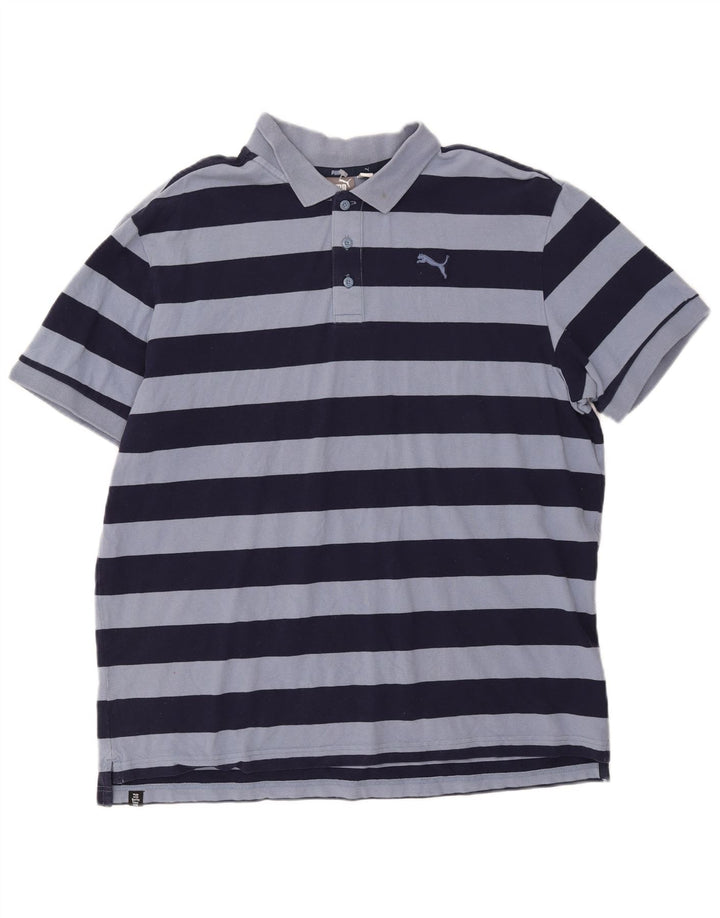 PUMA Mens Polo Shirt XL Blue Striped Cotton