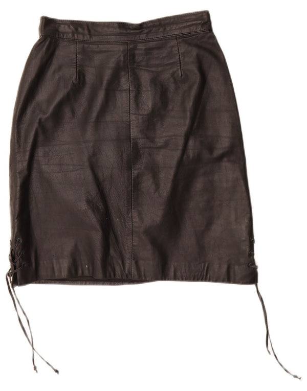 ВИНТАЖНАЯ женская кожаная юбка EU 34 XS W24 Черная кожа