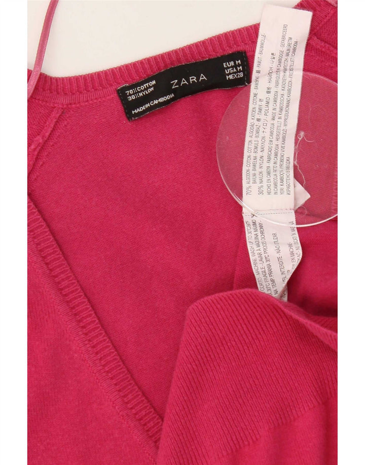 Женский кардиган Zara UK 12, хлопок среднего розового цвета