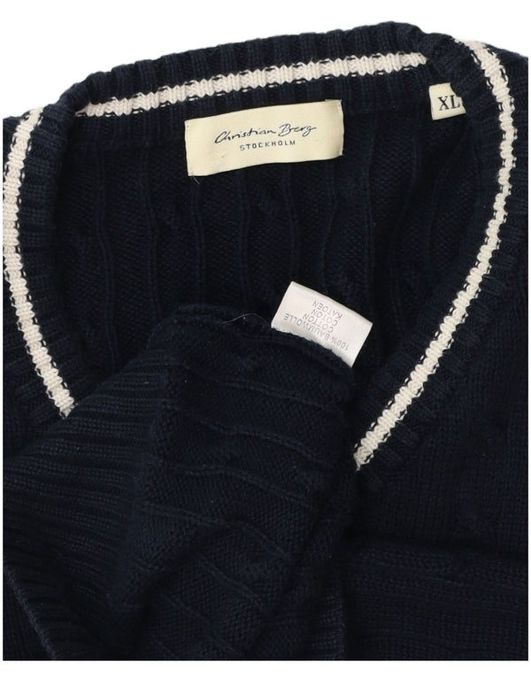Christian Berg Мужской свитер Стокгольм с v-образным вырезом XL Темно-синий хлопок