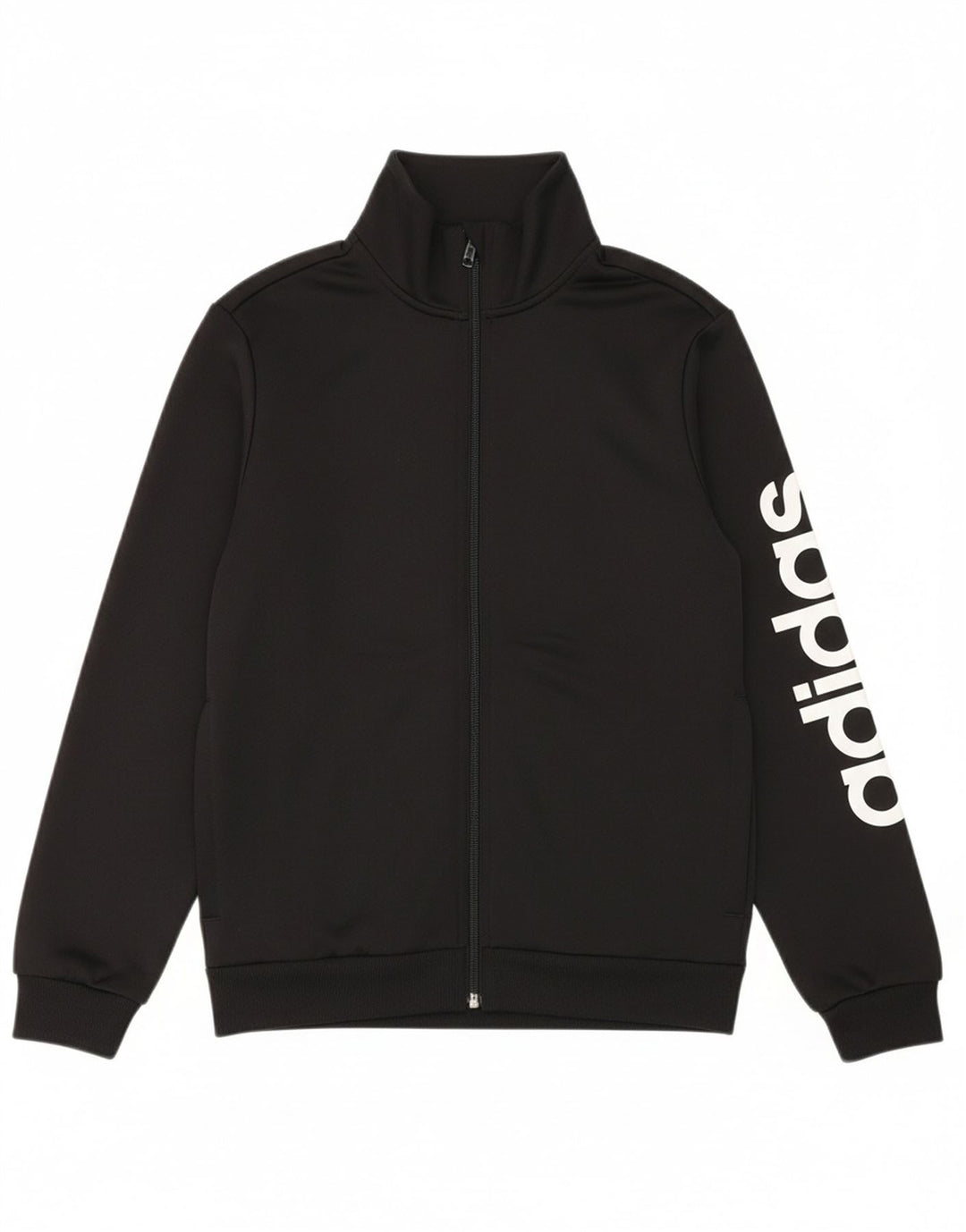 ADIDAS Boys Graphic Tracksuit Top Jacket 11-12 Years Black Polyester