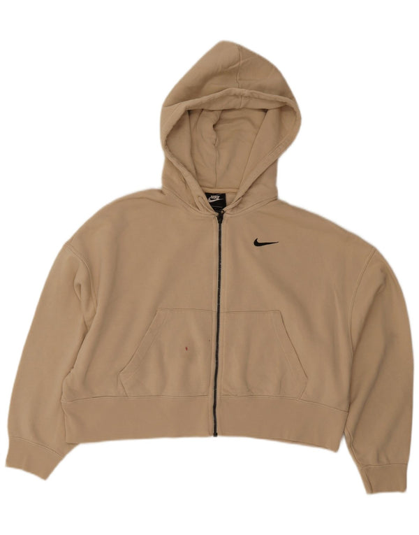 Женский укороченный свитер с капюшоном на молнии большого размера Nike UK 10, маленький бежевый, хлопковый