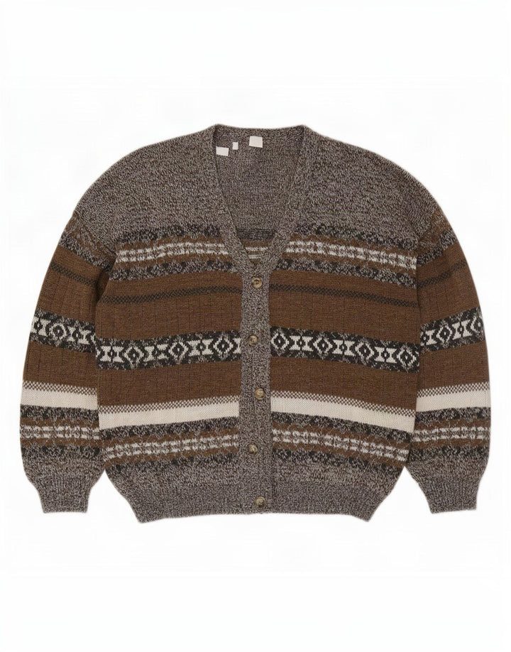 Винтажный мужской свитер-кардиган XL, серый Fair Isle