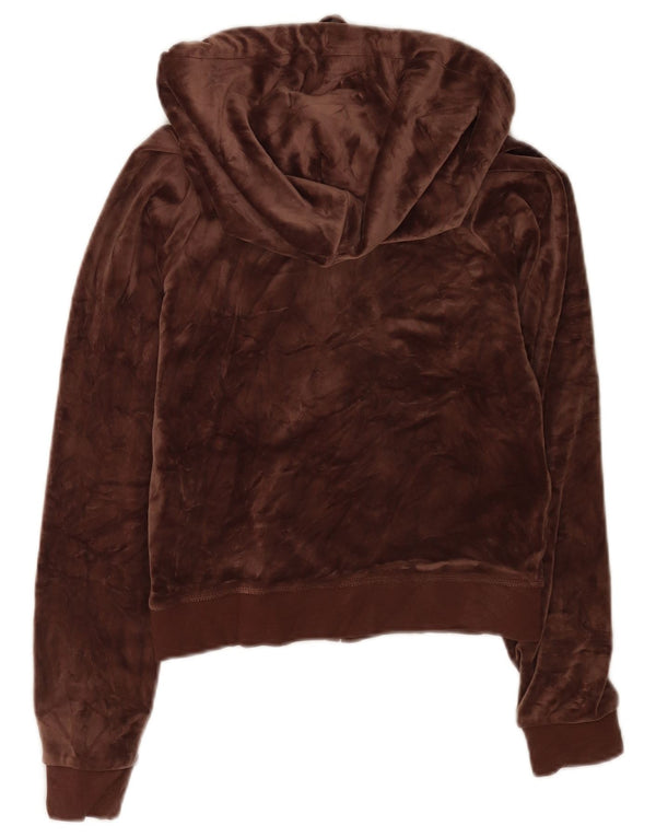 Juicy Couture Женский укороченный велюровый свитер с капюшоном на молнии с графическим рисунком UK 6 XS Коричневый