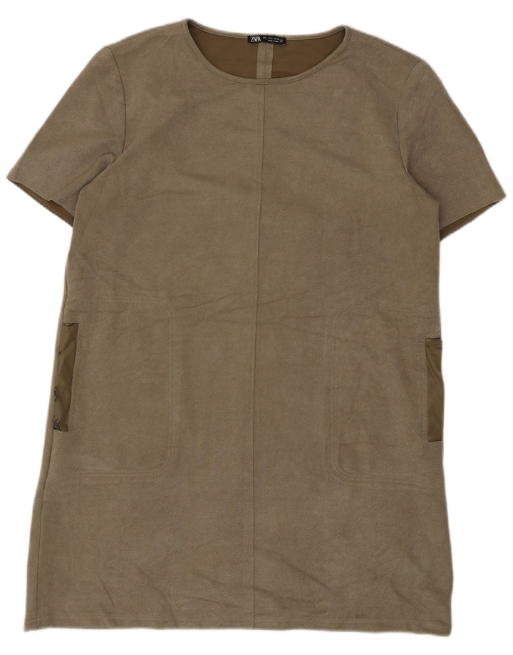 Женское платье прямого кроя Zara UK 16, цвет хаки, большой размер