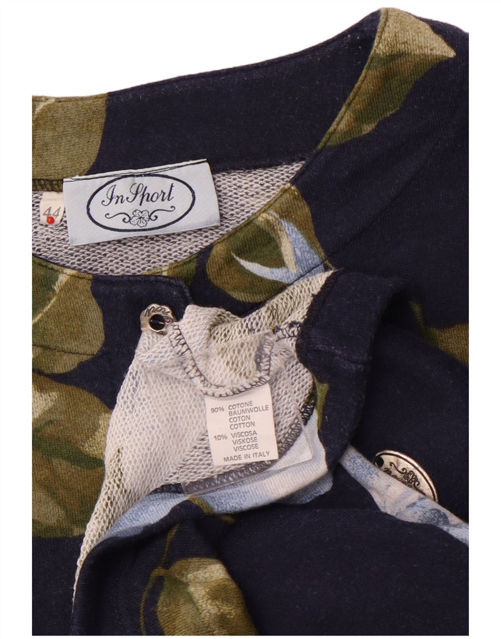 VINTAGE Женский пиджак с рукавом 3/4 IT 44 Средний Темно-Синий Цветочный принт