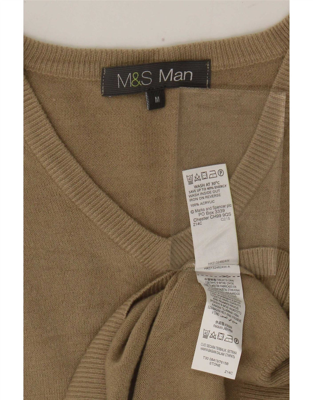 Мужской джемпер с v-образным вырезом Marks & Spencer, средний бежевый акрил