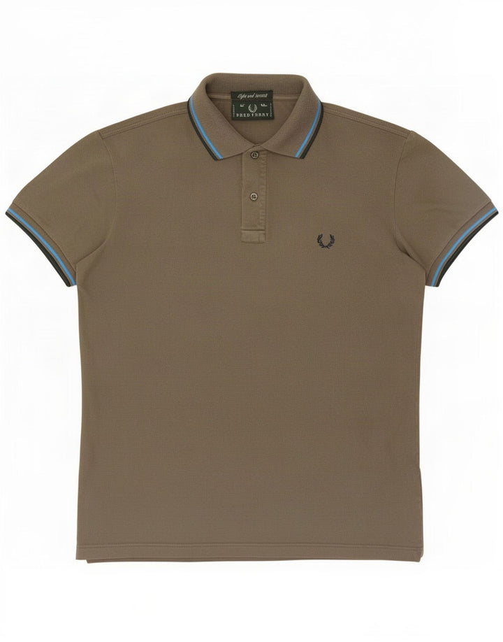 Мужская рубашка-поло Fred Perry, хлопковая полоска цвета хаки среднего размера