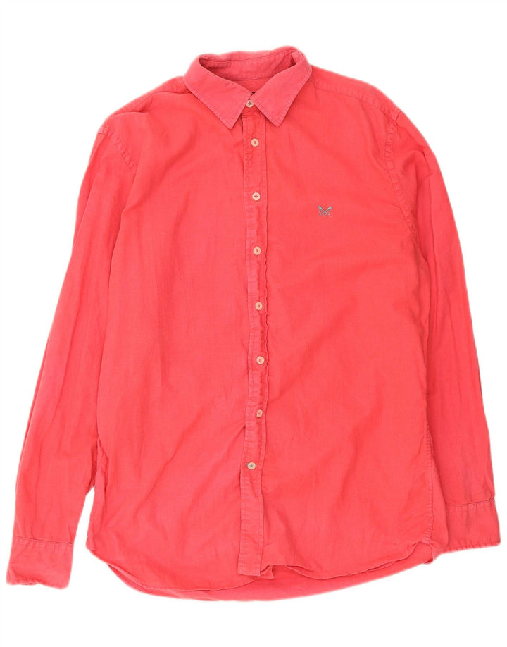 Crew Clothing Мужская рубашка из льна среднего розового цвета