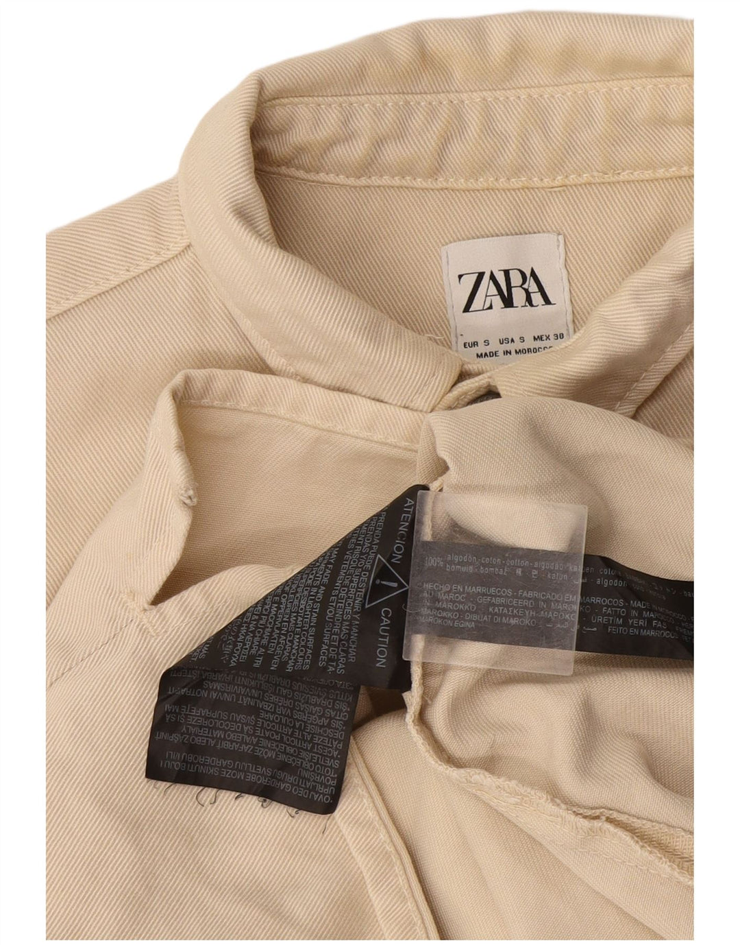 Мужская джинсовая рубашка Zara маленького размера, бежевый хлопок