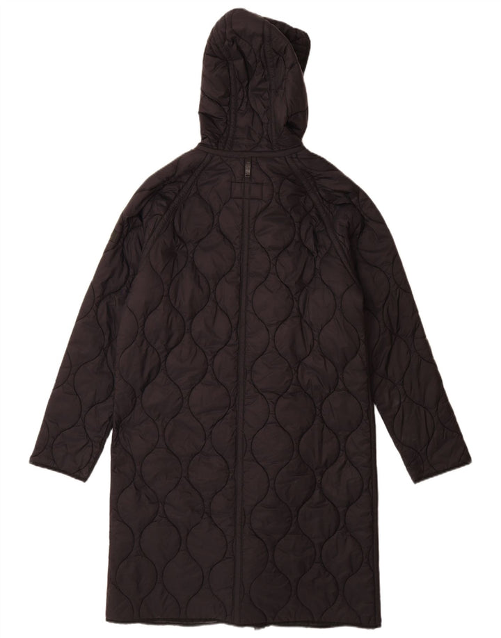 Женское стеганое пальто оверсайз с капюшоном Dkny UK 10, маленькое черное нейлоновое пальто