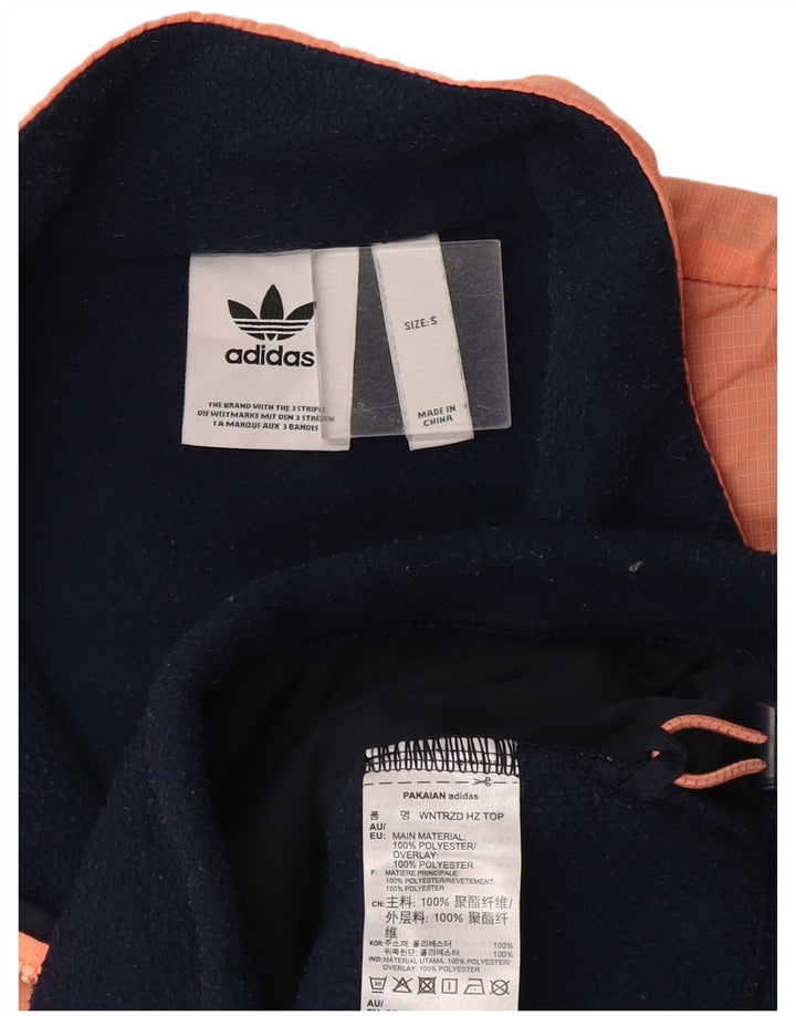 Мужской флисовый джемпер Adidas с воротником на молнии, маленький, темно-синий, полиэстер с цветными блоками