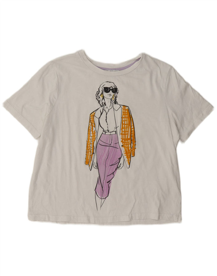 Женская футболка оверсайз с рисунком Zara Top UK 10, маленькая белая