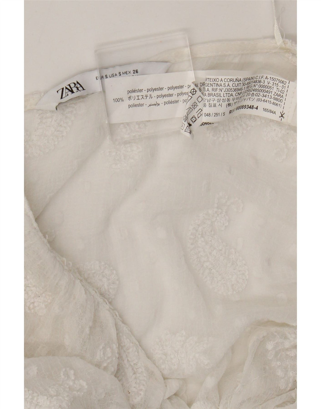 Женское прозрачное платье макси Zara UK 8, маленький белый полиэстер с узором пейсли
