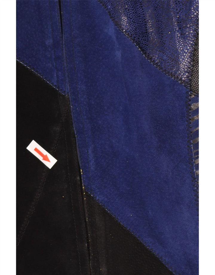 Винтажное женское замшевое пальто UK 12, кожа среднего синего цвета с цветными блоками