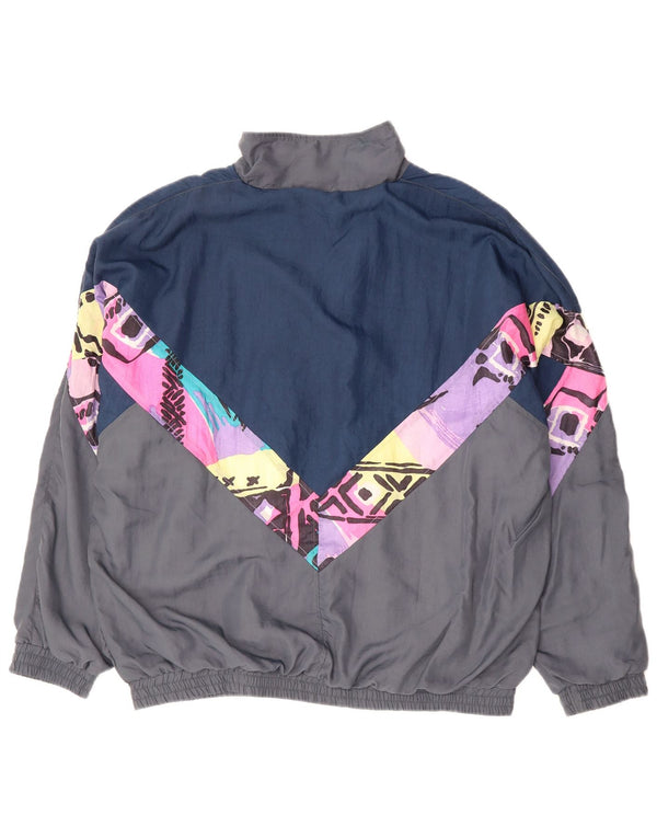 Винтажный мужской спортивный костюм, верхняя куртка XL, серый полиэстер с цветными блоками, 90-е годы