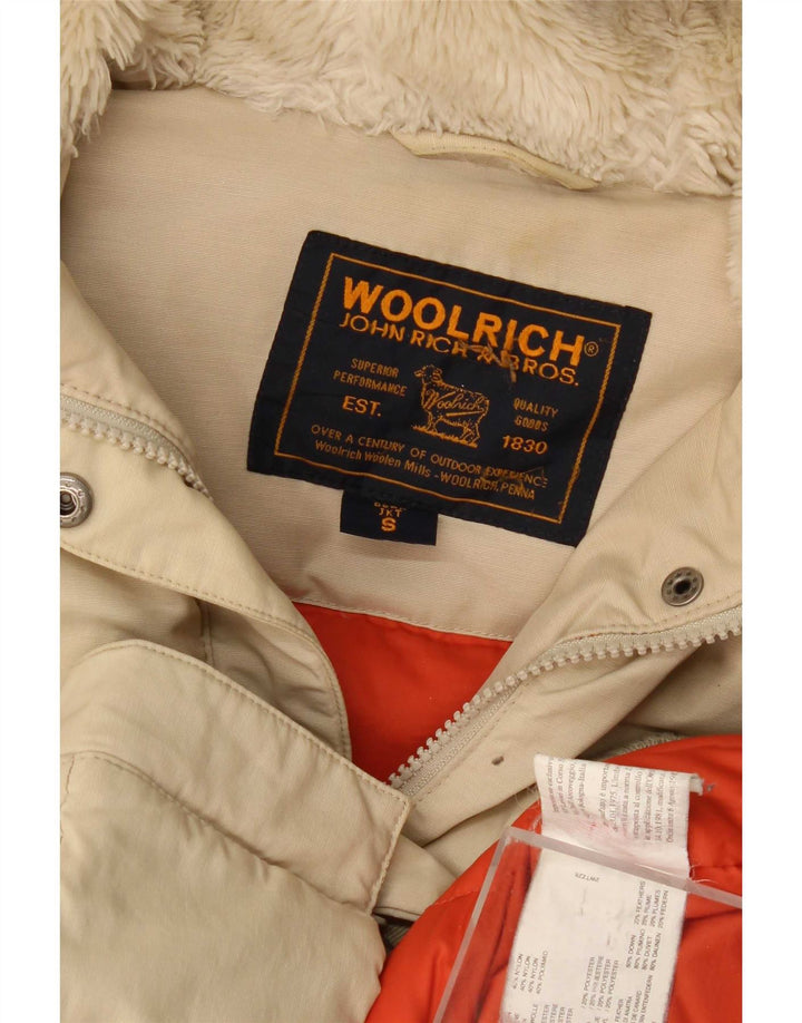 Женская объемная стеганая куртка Woolrich с капюшоном, размер UK 10, маленький размер, бежевый хлопок