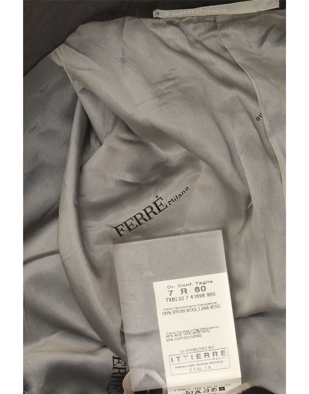 Мужской пиджак Ferre Ittierre на 2 пуговицах IT 60 5XL Серый Шерстяной