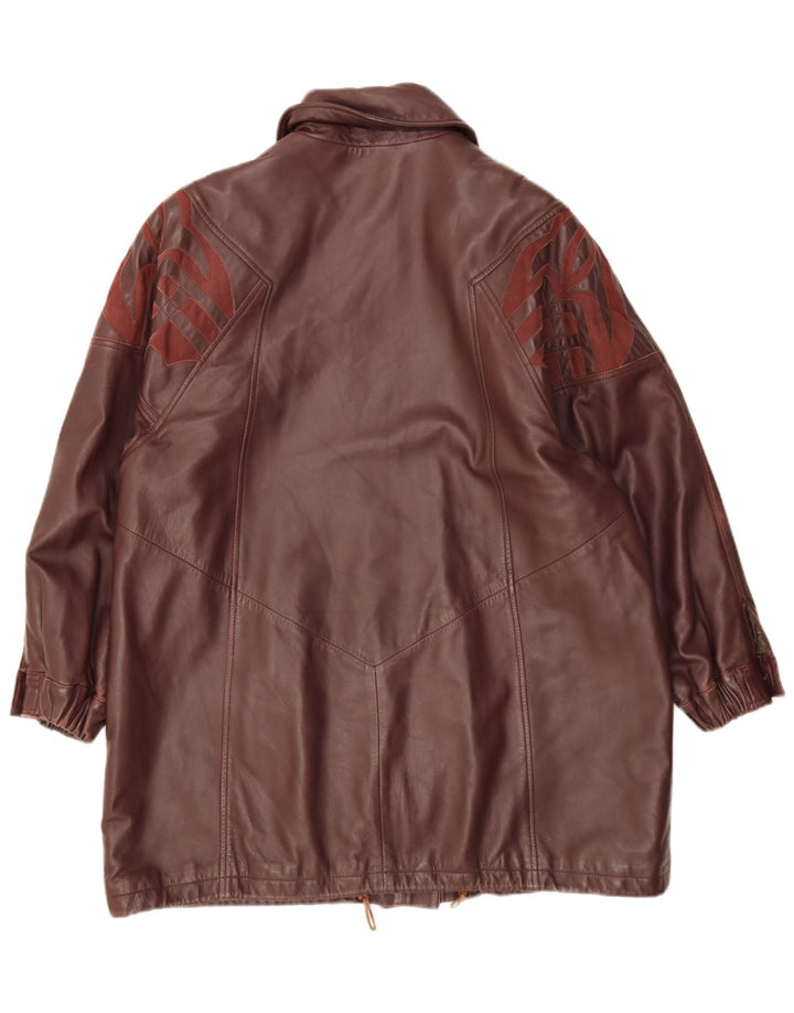 Винтажное женское кожаное пальто свободного кроя IT 44 Medium Burgundy Leather