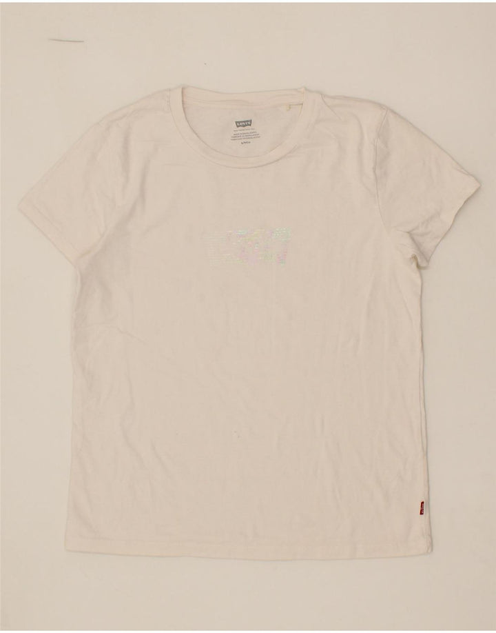 LEVI'S Womens Graphic T-Shirt Top UK 10 Small White Vintage Levi's and Second-Hand Levi's from Messina Hembry 