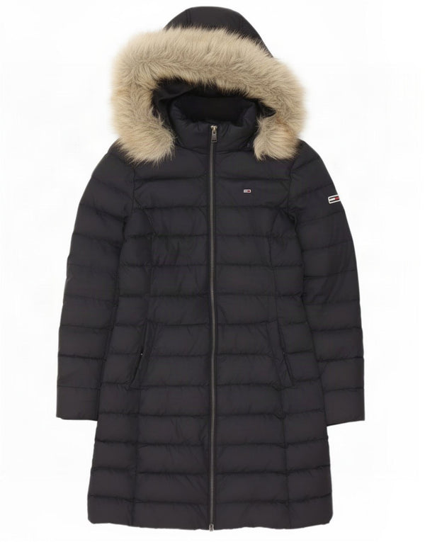 Tommy Hilfiger Женское стеганое пальто с капюшоном UK 10, маленький черный полиэстер