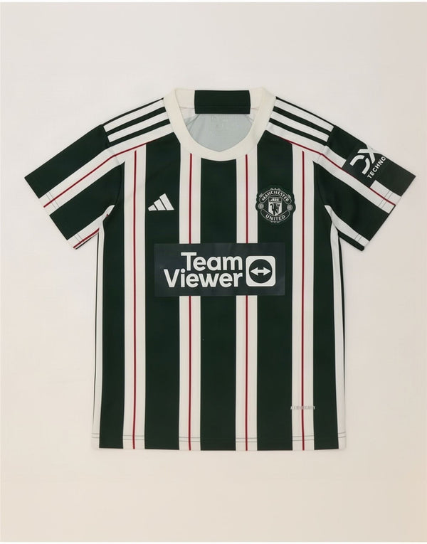 Футболка Adidas с рисунком Manchester United для мальчиков 10–11 лет в зеленую полоску