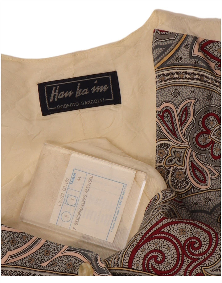 Винтажный женский жилет IT 44, средний серый хлопок с пейсли