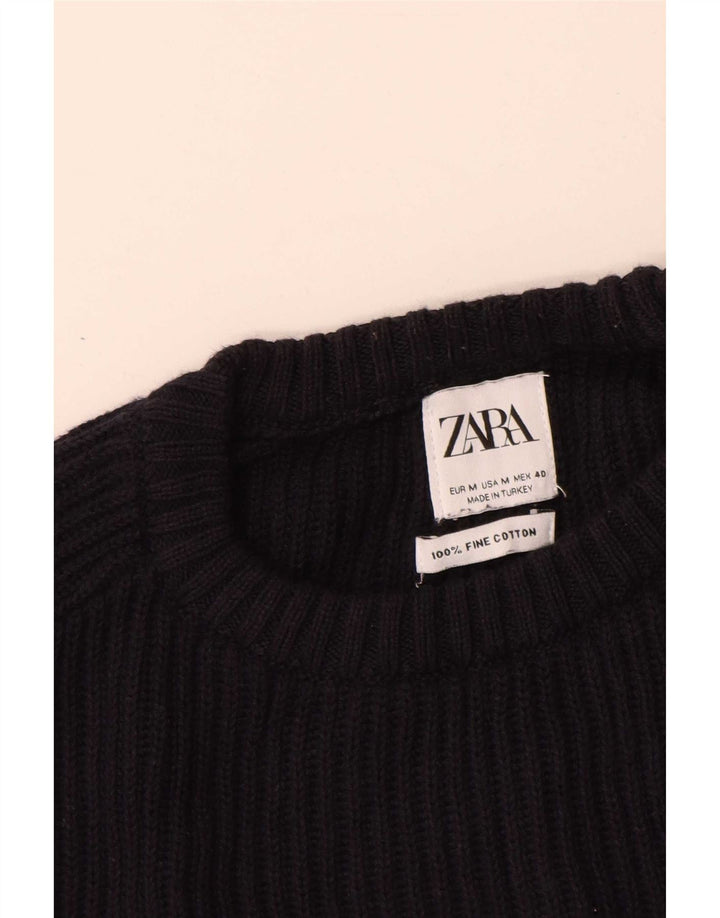 Мужской джемпер с круглым вырезом Zara, средний темно-синий хлопковый свитер