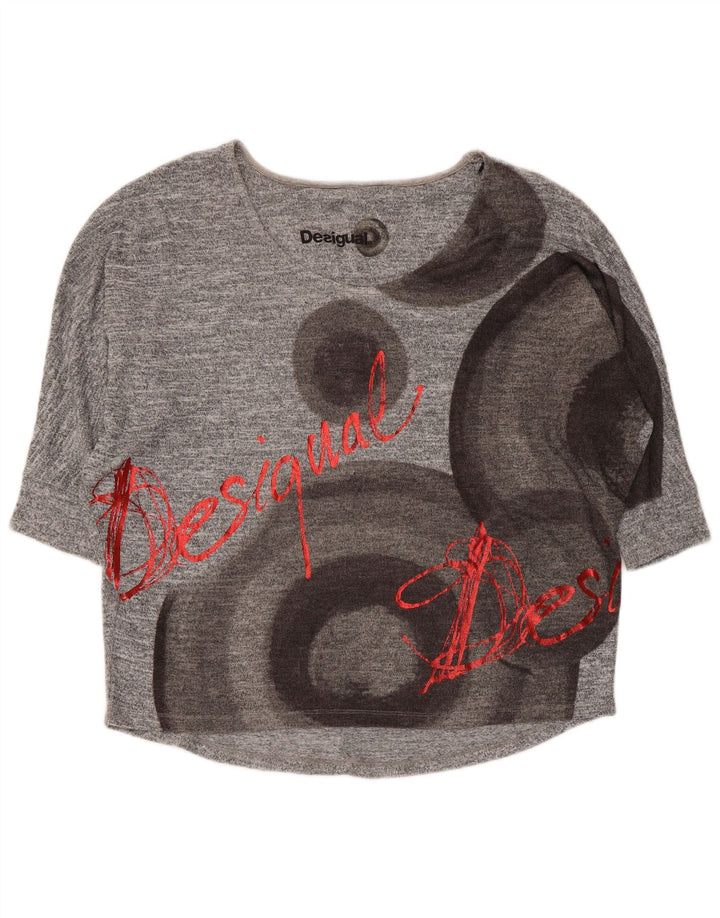Женский топ Desigual с рисунком и рукавом 3/4, Великобритания 14, средний серый с геометрическим узором