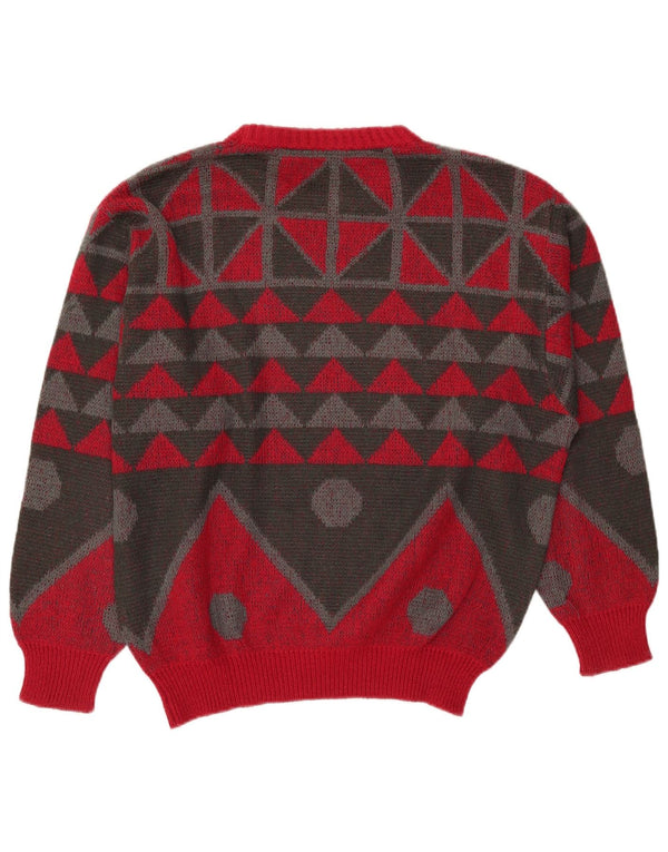 Мужской VINTAGE свободный джемпер с круглым вырезом IT 46, маленький красный с геометрическим узором