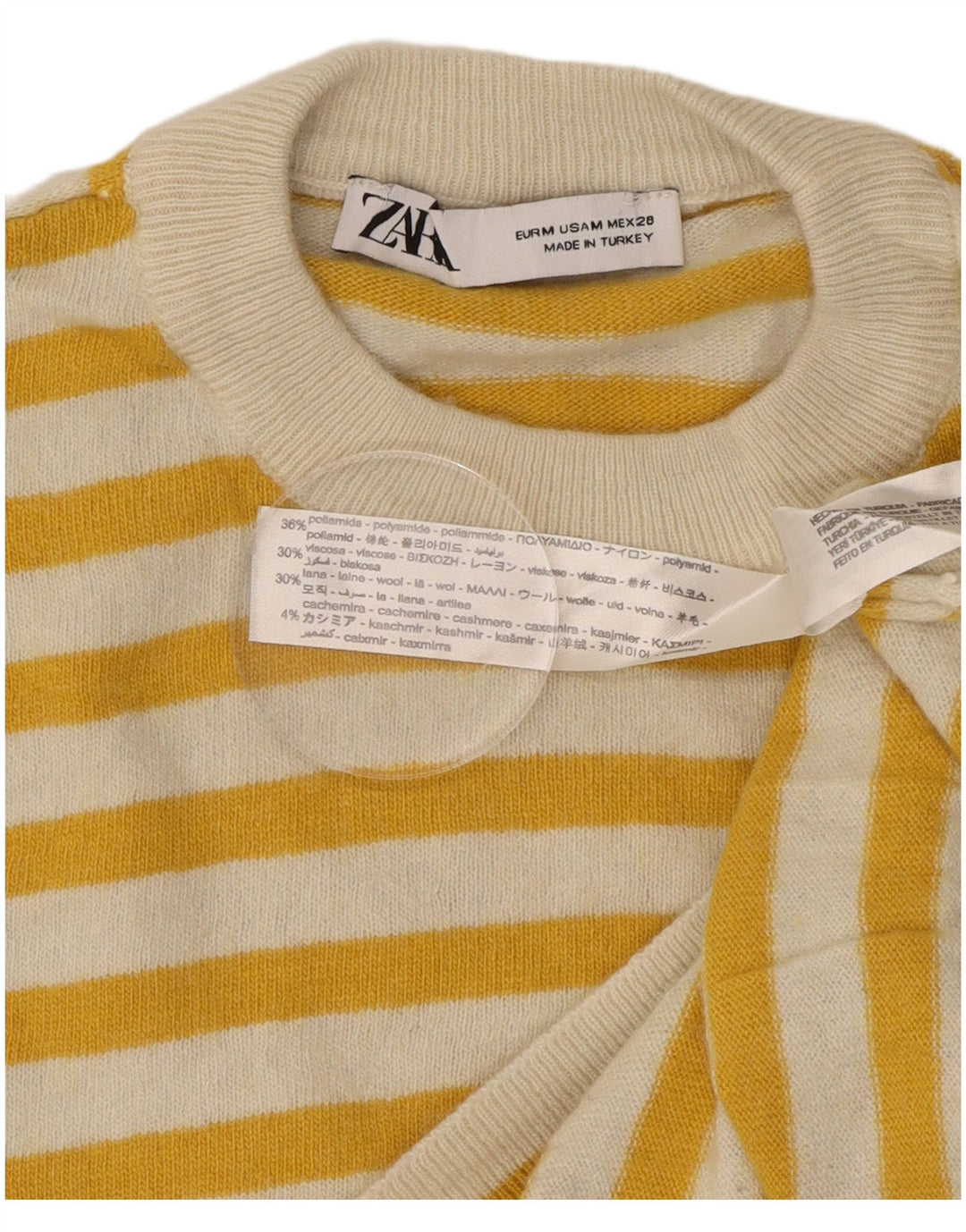 Женский джемпер с круглым вырезом Zara UK 14, полиамид средней желтой полоски