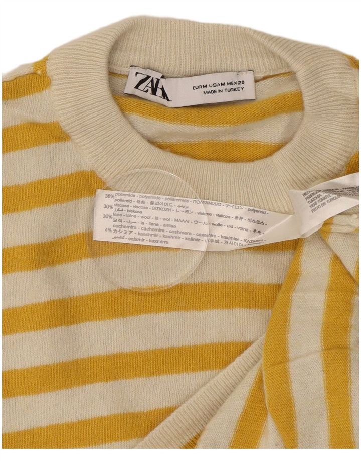 Женский джемпер с круглым вырезом Zara UK 14, полиамид средней желтой полоски