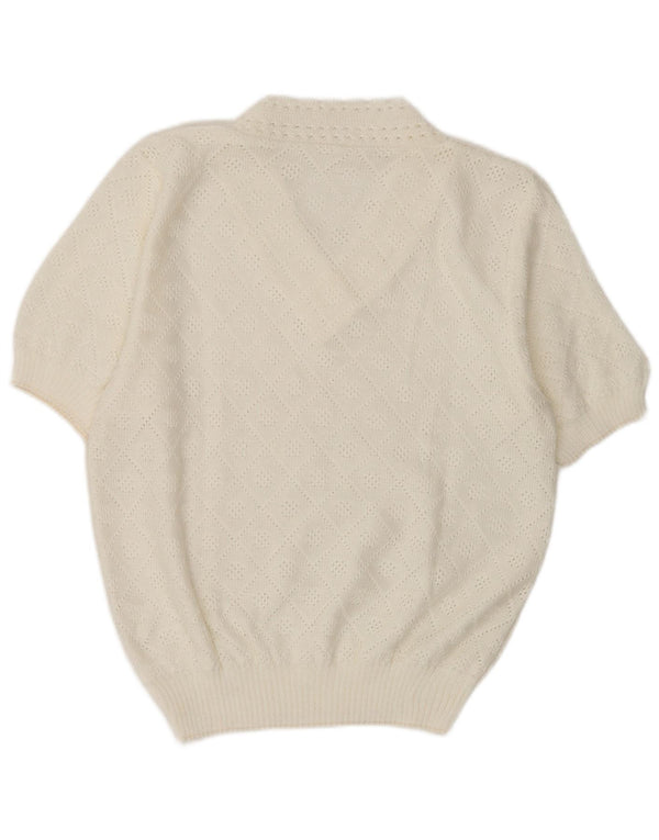 Винтажный женский джемпер с короткими рукавами и v-образным вырезом, Великобритания 14, средний белый цвет