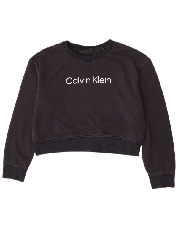 Женский укороченный свитшот с графическим рисунком Calvin Klein UK 14, средний темно-синий