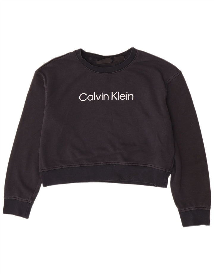 Женский укороченный свитшот с графическим рисунком Calvin Klein UK 14, средний темно-синий