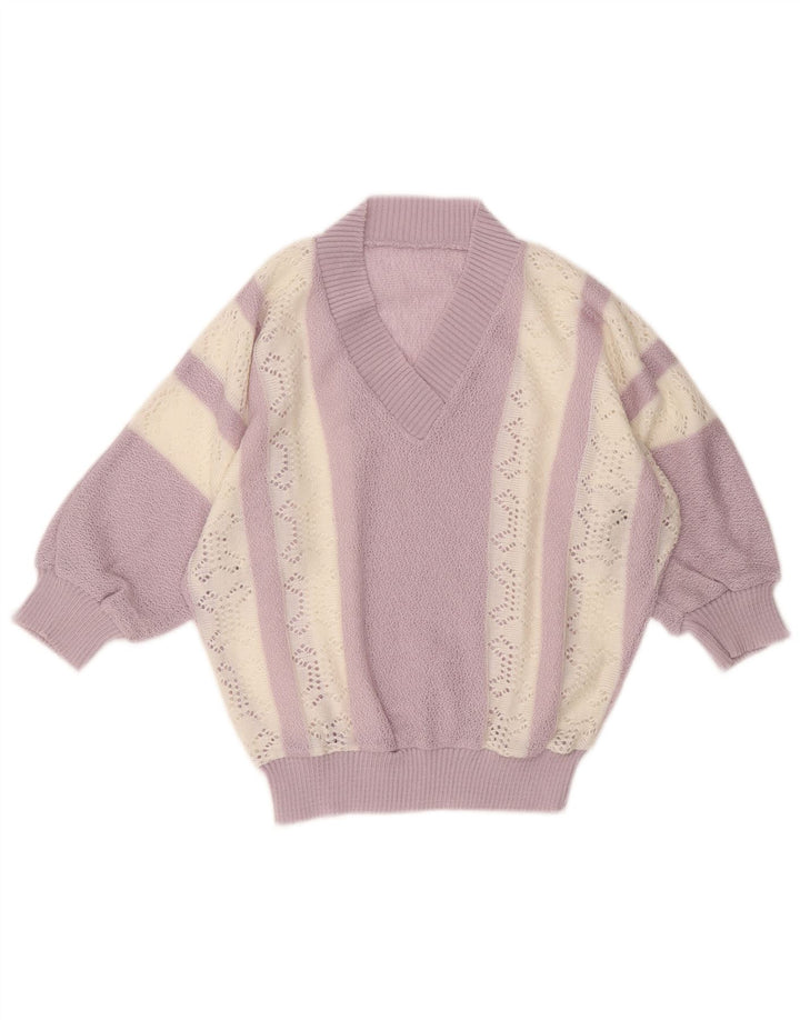 Винтажный женский укороченный джемпер с v-образным вырезом, Великобритания, 10 маленьких фиолетовых полосок