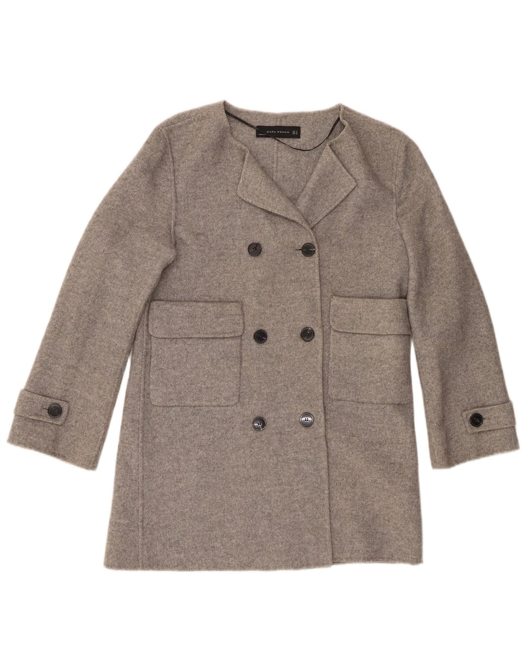 Женское двубортное пальто Zara UK 14, шерсть среднего серого цвета