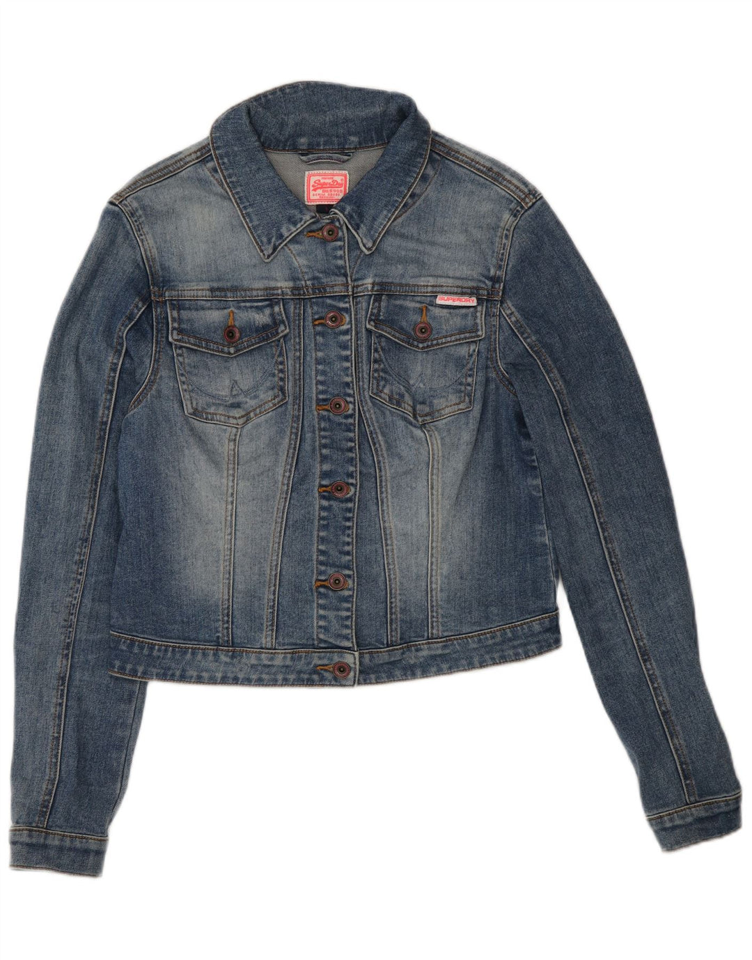 Женская укороченная джинсовая куртка Superdry UK 14, большой синий хлопок