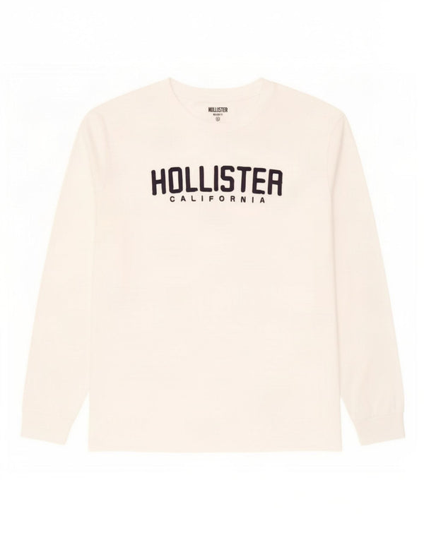 Hollister Мужской топ свободного кроя с рисунком и длинным рукавом, средний белый хлопок